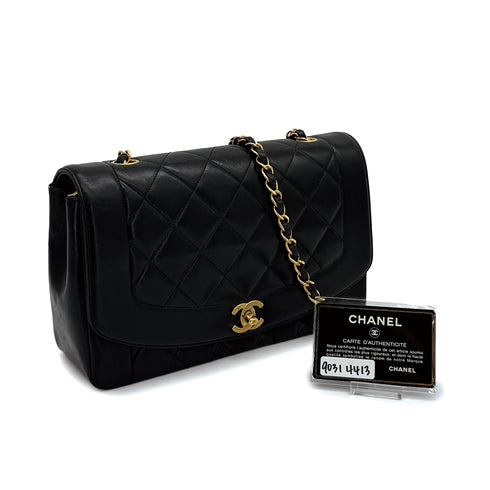 VINTAGE CHANEL DIANA MEDIUM CHAIN SHOULDER BAG BLACK LAMB SKIN GOLD HARDWARE 90314413