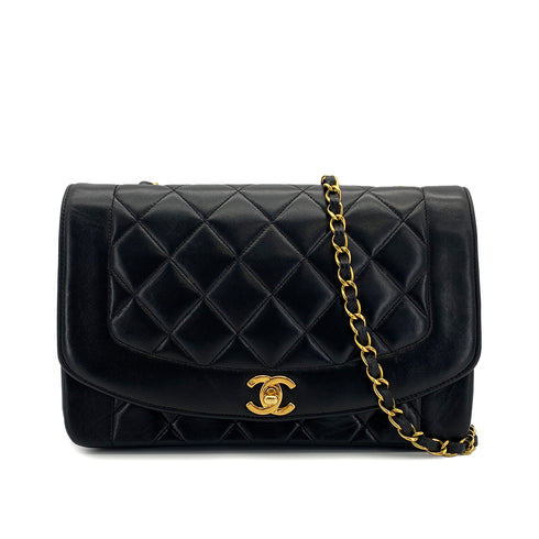 VINTAGE CHANEL DIANA MEDIUM CHAIN SHOULDER BAG BLACK LAMB SKIN GOLD HARDWARE 90327305