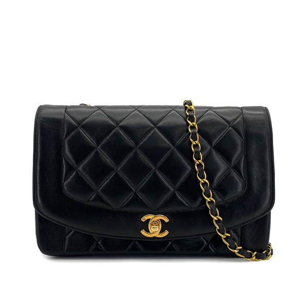 VINTAGE CHANEL DIANA MEDIUM CHAIN SHOULDER BAG BLACK LAMB SKIN GOLD HARDWARE 90327305