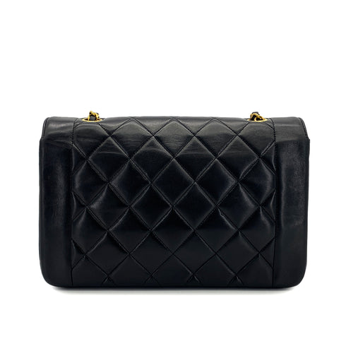 VINTAGE CHANEL DIANA MEDIUM CHAIN SHOULDER BAG BLACK LAMB SKIN GOLD HARDWARE 90327305