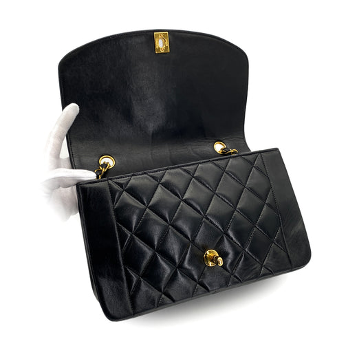 VINTAGE CHANEL DIANA MEDIUM CHAIN SHOULDER BAG BLACK LAMB SKIN GOLD HARDWARE 90327305