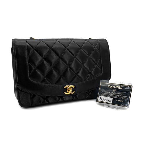VINTAGE CHANEL DIANA MEDIUM CHAIN SHOULDER BAG BLACK LAMB SKIN GOLD HARDWARE 90327305