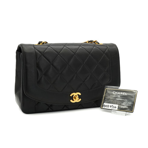 VINTAGE CHANEL DIANA MEDIUM CHAIN SHOULDER BAG BLACK LAMB SKIN GOLD HARDWARE 90333736