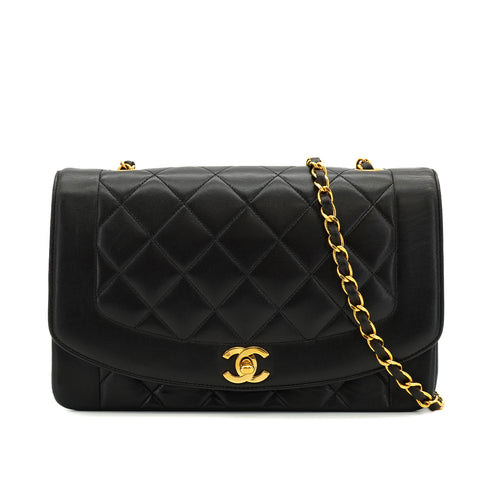 VINTAGE CHANEL DIANA MEDIUM CHAIN SHOULDER BAG BLACK LAMB SKIN GOLD HARDWARE 90333736