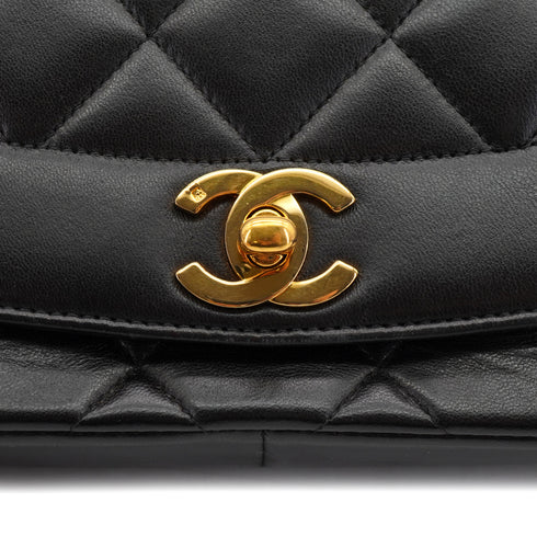 VINTAGE CHANEL DIANA MEDIUM CHAIN SHOULDER BAG BLACK LAMB SKIN GOLD HARDWARE 90333736