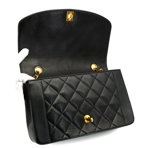 VINTAGE CHANEL DIANA MEDIUM CHAIN SHOULDER BAG BLACK LAMB SKIN GOLD HARDWARE 90333736
