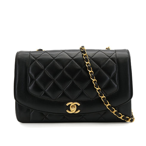 VINTAGE CHANEL DIANA MEDIUM CHAIN SHOULDER BAG BLACK LAMB SKIN GOLD HARDWARE 90317922