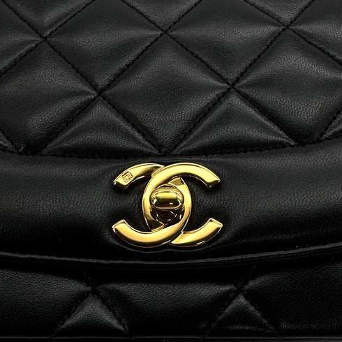 VINTAGE CHANEL DIANA MEDIUM CHAIN SHOULDER BAG BLACK LAMB SKIN GOLD HARDWARE 90317922