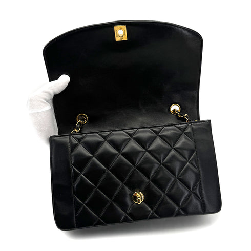VINTAGE CHANEL DIANA MEDIUM CHAIN SHOULDER BAG BLACK LAMB SKIN GOLD HARDWARE 90317922