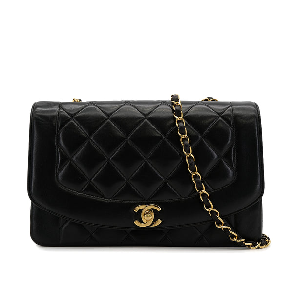 VINTAGE CHANEL DIANA MEDIUM CHAIN SHOULDER BAG BLACK LAMB SKIN GOLD HARDWARE 90323189