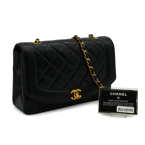 VINTAGE CHANEL DIANA MEDIUM CHAIN SHOULDER BAG BLACK LAMB SKIN GOLD HARDWARE 90338303