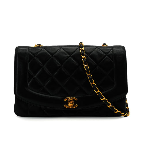 VINTAGE CHANEL DIANA MEDIUM CHAIN SHOULDER BAG BLACK LAMB SKIN GOLD HARDWARE 90338303