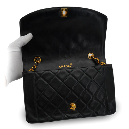 VINTAGE CHANEL DIANA MEDIUM CHAIN SHOULDER BAG BLACK LAMB SKIN GOLD HARDWARE 90338303