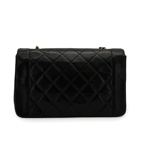 VINTAGE CHANEL DIANA MEDIUM CHAIN SHOULDER BAG BLACK LAMB SKIN GOLD HARDWARE 90338347
