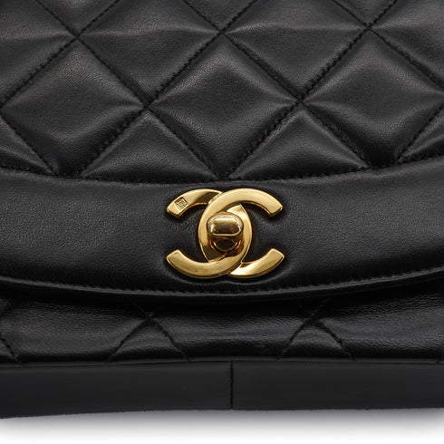 VINTAGE CHANEL DIANA MEDIUM CHAIN SHOULDER BAG BLACK LAMB SKIN GOLD HARDWARE 90338347