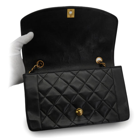 VINTAGE CHANEL DIANA MEDIUM CHAIN SHOULDER BAG BLACK LAMB SKIN GOLD HARDWARE 90338347