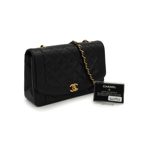 VINTAGE CHANEL DIANA MEDIUM CHAIN SHOULDER BAG BLACK LAMB SKIN GOLD HARDWARE 90339953