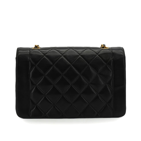 VINTAGE CHANEL DIANA MEDIUM CHAIN SHOULDER BAG BLACK LAMB SKIN GOLD HARDWARE 90339953
