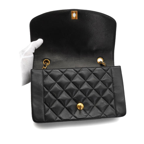 VINTAGE CHANEL DIANA MEDIUM CHAIN SHOULDER BAG BLACK LAMB SKIN GOLD HARDWARE 90339953