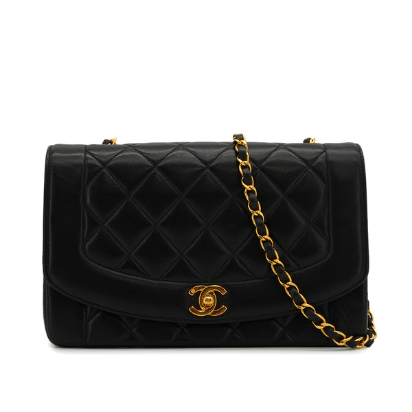 VINTAGE CHANEL DIANA MEDIUM CHAIN SHOULDER BAG BLACK LAMB SKIN GOLD HARDWARE 90341449