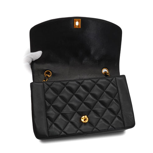 VINTAGE CHANEL DIANA MEDIUM CHAIN SHOULDER BAG BLACK LAMB SKIN GOLD HARDWARE 90341449