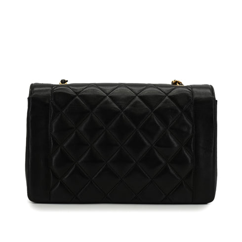 VINTAGE CHANEL DIANA MEDIUM CHAIN SHOULDER BAG BLACK LAMB SKIN GOLD HARDWARE 90343002