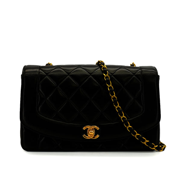 VINTAGE CHANEL DIANA MEDIUM CHAIN SHOULDER BAG BLACK LAMB SKIN GOLD HARDWARE 90344366