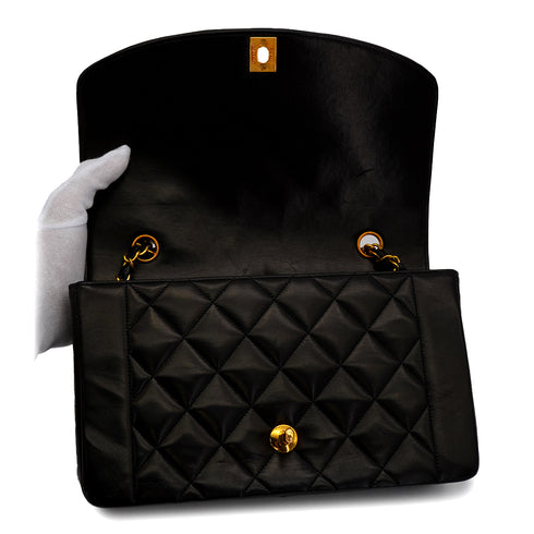 VINTAGE CHANEL DIANA MEDIUM CHAIN SHOULDER BAG BLACK LAMB SKIN GOLD HARDWARE 90344366