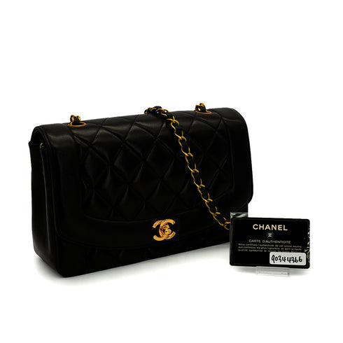 VINTAGE CHANEL DIANA MEDIUM CHAIN SHOULDER BAG BLACK LAMB SKIN GOLD HARDWARE 90344366