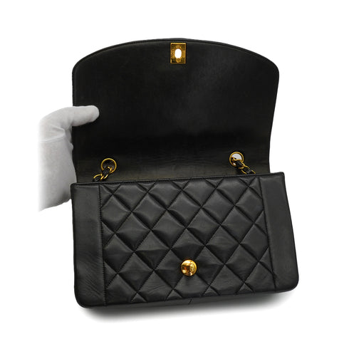 VINTAGE CHANEL DIANA MEDIUM CHAIN SHOULDER BAG BLACK LAMB SKIN GOLD HARDWARE 90349266