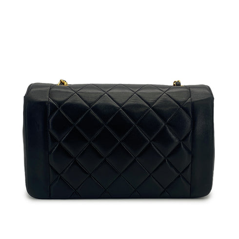 VINTAGE CHANEL DIANA MEDIUM CHAIN SHOULDER BAG BLACK LAMB SKIN GOLD HARDWARE 90317869