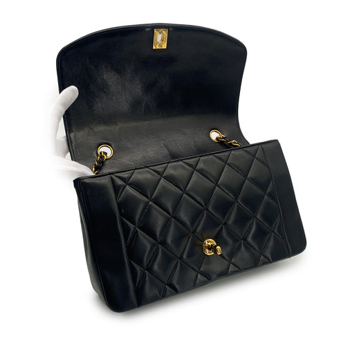 VINTAGE CHANEL DIANA MEDIUM CHAIN SHOULDER BAG BLACK LAMB SKIN GOLD HARDWARE 90317869