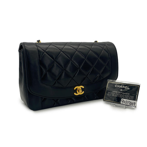 VINTAGE CHANEL DIANA MEDIUM CHAIN SHOULDER BAG BLACK LAMB SKIN GOLD HARDWARE 90317869