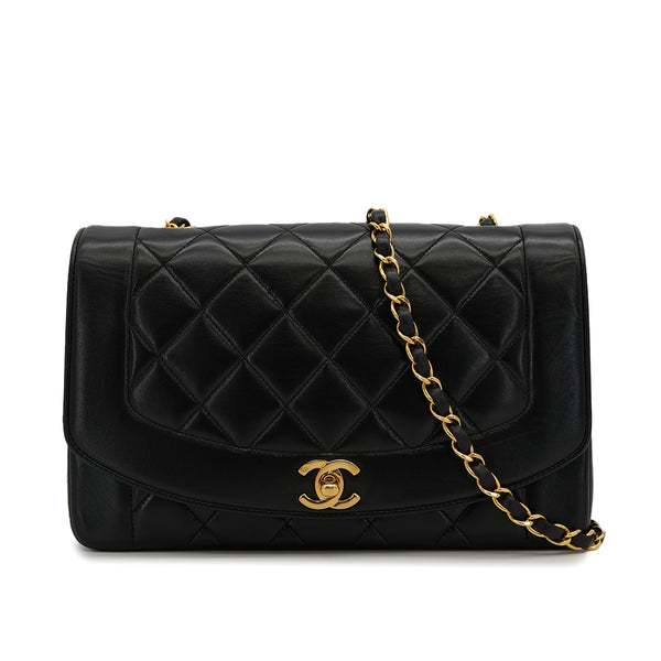 VINTAGE CHANEL DIANA MEDIUM CHAIN SHOULDER BAG BLACK LAMB SKIN GOLD HARDWARE 90322173