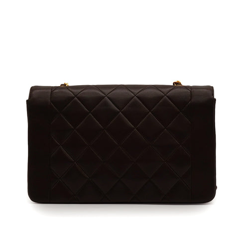 VINTAGE CHANEL DIANA MEDIUM CHAIN SHOULDER BAG BROWN LAMB SKIN GOLD HARDWARE 90341896