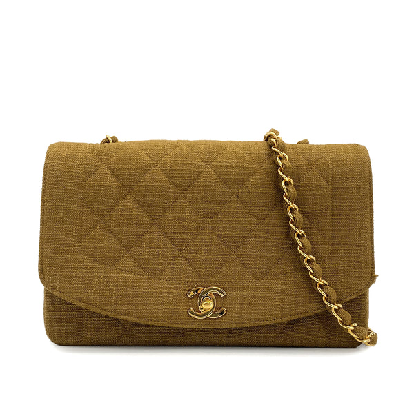 VINTAGE CHANEL DIANA MEDIUM CHAIN SHOULDER BAG KAHKI CANVAS GOLD HARDWARE 90324834