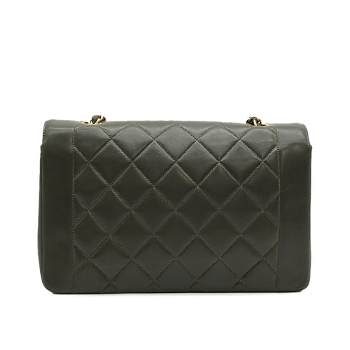 VINTAGE CHANEL DIANA MEDIUM CHAIN SHOULDER BAG KHAKI LAMB SKIN GOLD HARDWARE 90343619