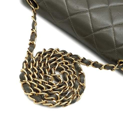 VINTAGE CHANEL DIANA MEDIUM CHAIN SHOULDER BAG KHAKI LAMB SKIN GOLD HARDWARE 90343619