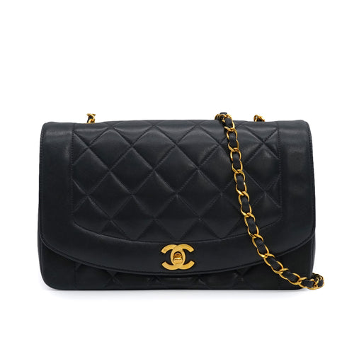VINTAGE CHANEL DIANA MEDIUM CHAIN SHOULDER BAG NAVY LAMB SKIN GOLD HARDWARE 90335600