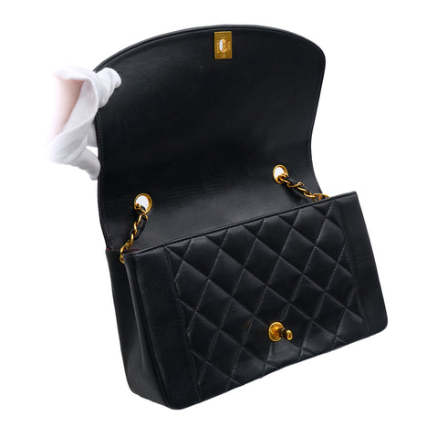 VINTAGE CHANEL DIANA MEDIUM CHAIN SHOULDER BAG NAVY LAMB SKIN GOLD HARDWARE 90335600