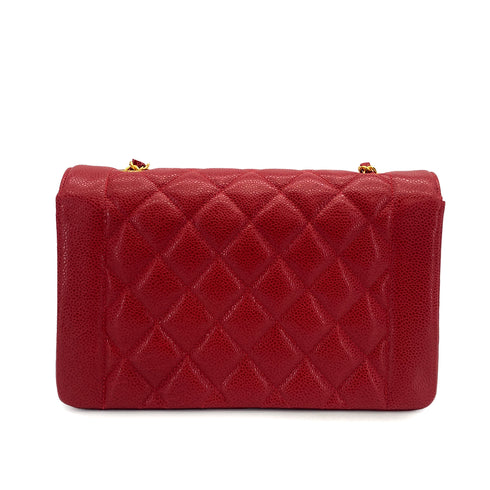 VINTAGE CHANEL DIANA MEDIUM CHAIN SHOULDER BAG RED CAVIAR SKIN GOLD HARDWARE 90314365