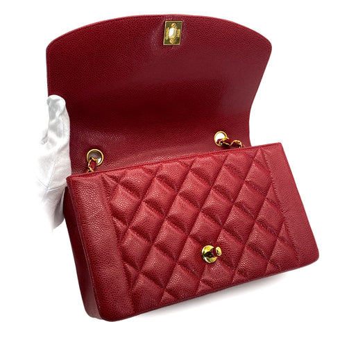 VINTAGE CHANEL DIANA MEDIUM CHAIN SHOULDER BAG RED CAVIAR SKIN GOLD HARDWARE 90314365