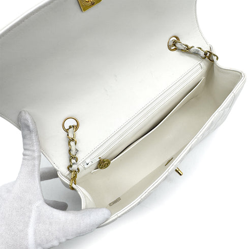 VINTAGE CHANEL DIANA MEDIUM CHAIN SHOULDER BAG WHITE LAMB SKIN GOLD HARDWARE 90313552