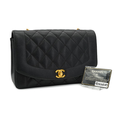 VINTAGE CHANEL DIANA MIDIUM CHAIN SHOULDER BAG BLACK CAVIAR SKIN GOLD HARDWARE 90334147
