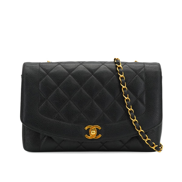 VINTAGE CHANEL DIANA MEDIUM CHAIN SHOULDER BAG BLACK CAVIAR SKIN GOLD HARDWARE 90334147