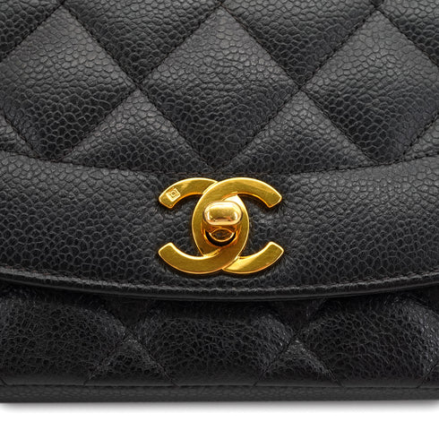 VINTAGE CHANEL DIANA MIDIUM CHAIN SHOULDER BAG BLACK CAVIAR SKIN GOLD HARDWARE 90334147