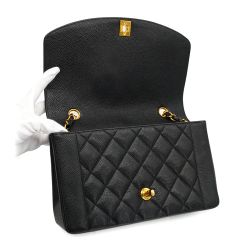 VINTAGE CHANEL DIANA MIDIUM CHAIN SHOULDER BAG BLACK CAVIAR SKIN GOLD HARDWARE 90334147