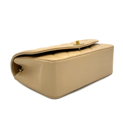 VINTAGE CHANEL DIANA SMALL CHAIN SHOULDER BAG BEIGE LAMB SKIN GOLD HARDWARE 90317865