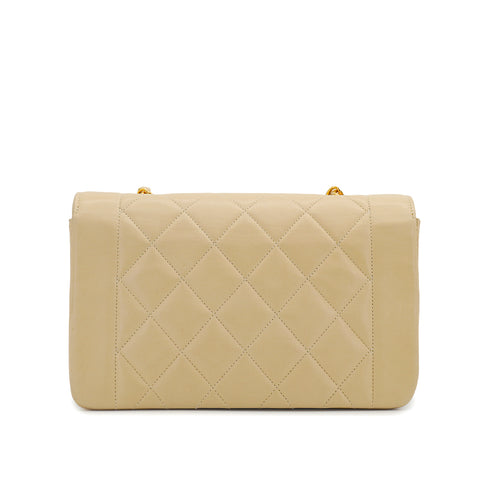VINTAGE CHANEL DIANA SMALL CHAIN SHOULDER BAG BEIGE LAMB SKIN GOLD HARDWARE 90334269