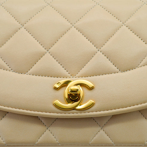VINTAGE CHANEL DIANA SMALL CHAIN SHOULDER BAG BEIGE LAMB SKIN GOLD HARDWARE 90334269